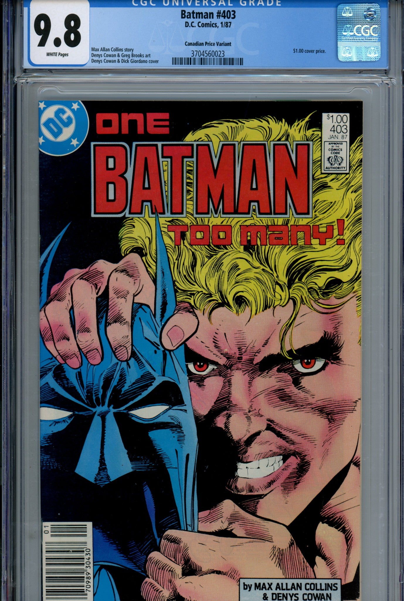 Batman Vol 1 403 CGC 9.8 (NM/M) (1987) Canadian Price Variant 