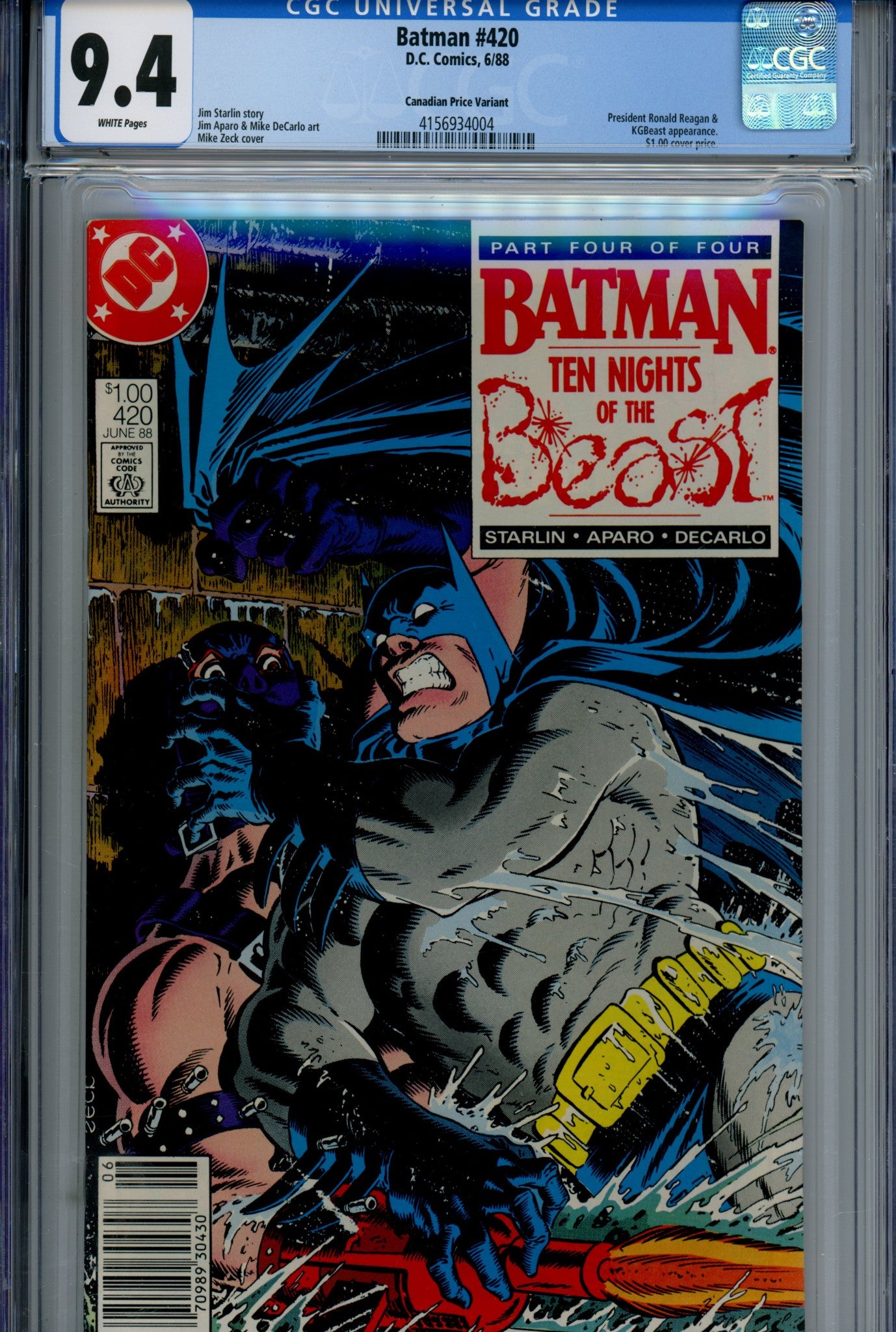 Batman Vol 1 420 Canadian Variant CGC 9.4 (1988)