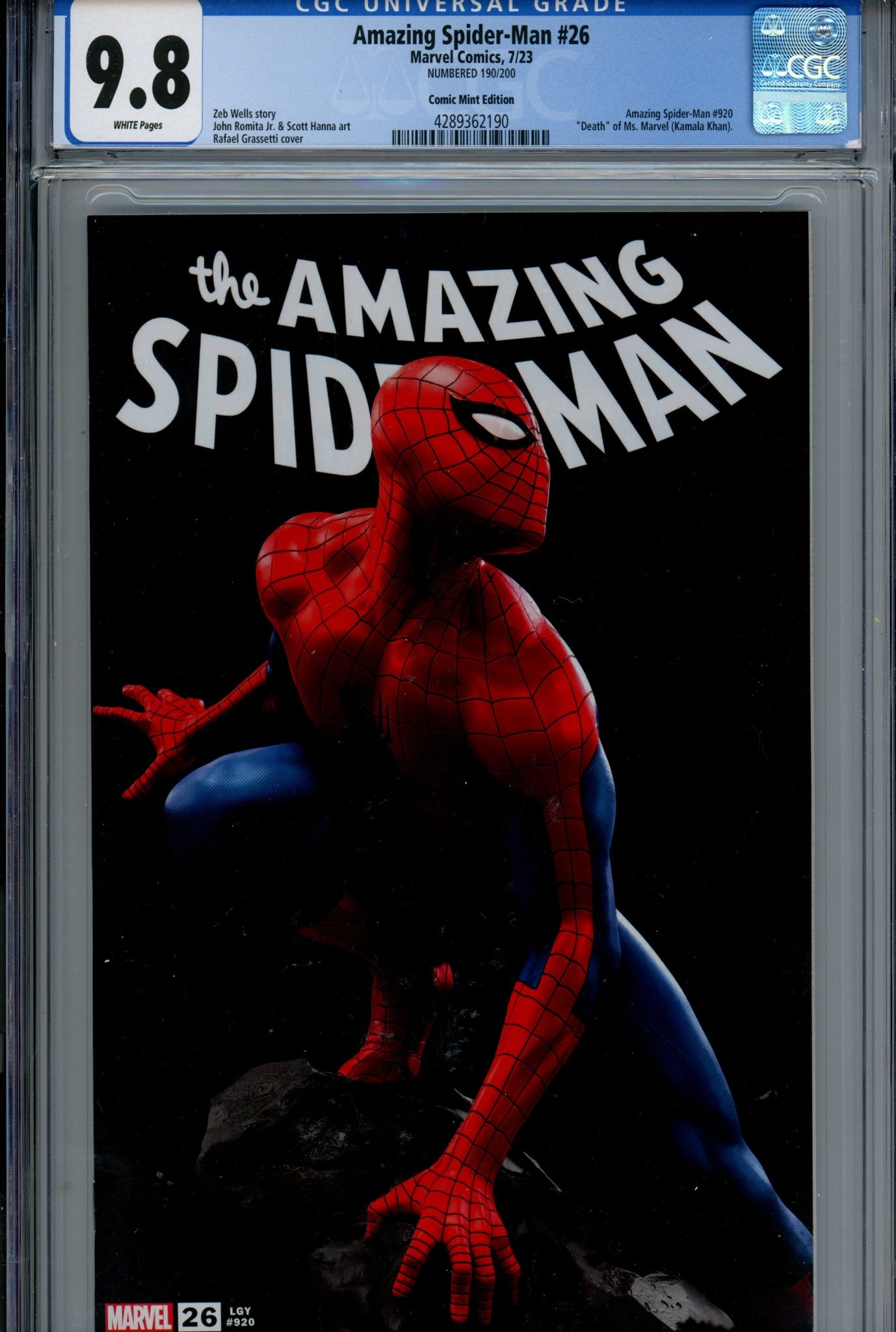 Amazing Spider-Man Vol 6 26 CGC 9.8 (NM/M) (2023) Grassetti Exclusive Variant 